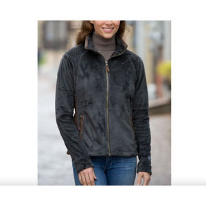 KUHL Advokat Full Zip Fleece Jacket Leather Trim Black and Brown Women's XS